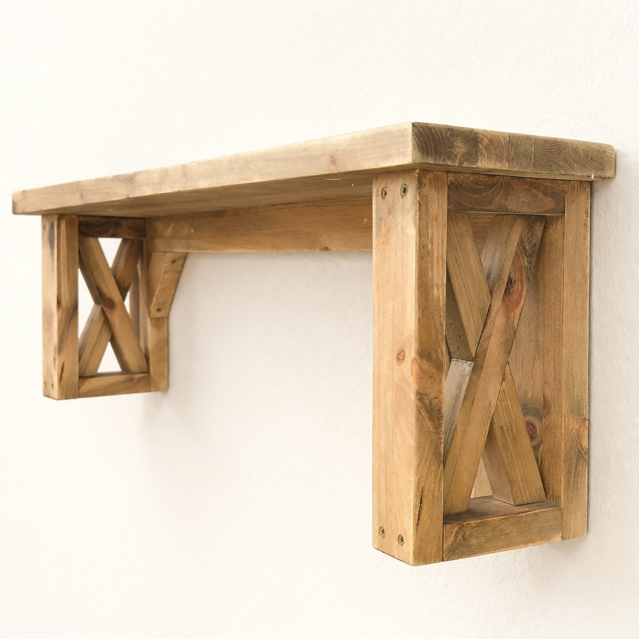 Poliță de perete din pin masiv cu console în X — imaginea 3