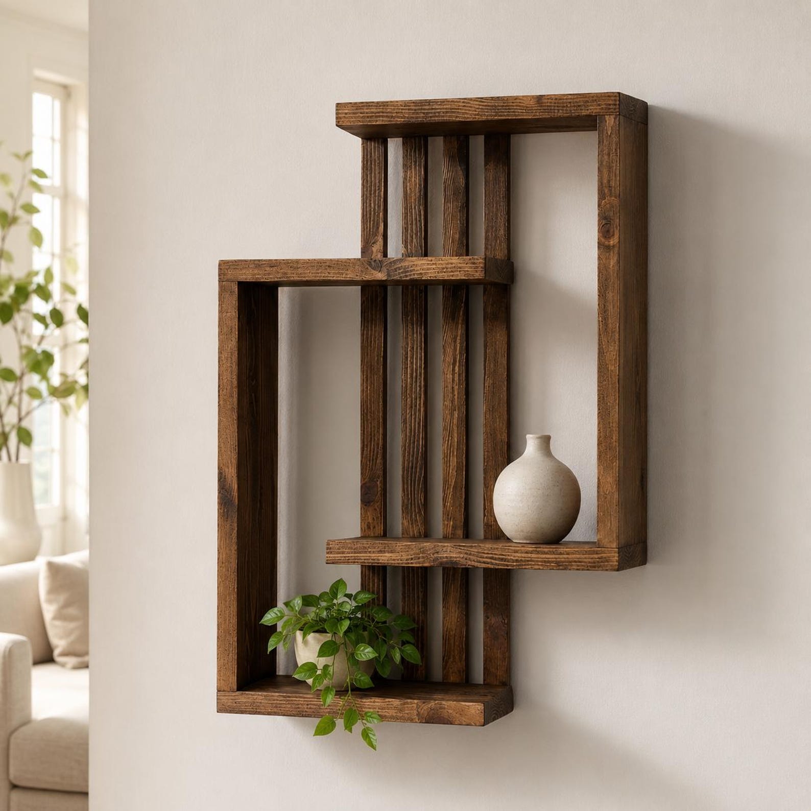 Poliță geometrică de perete din pin masiv, 80 x 50 cm — imaginea 2